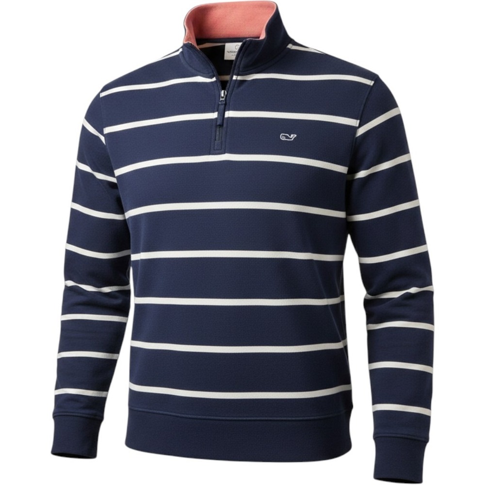 Vineyard Vines Quarter-Zip Pullover Mens M Blue Striped Excellent Preppy Logo